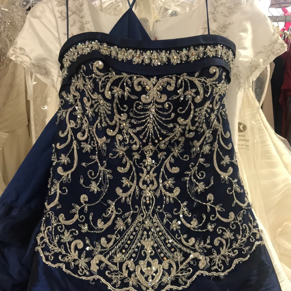Navy beaded wedding gown